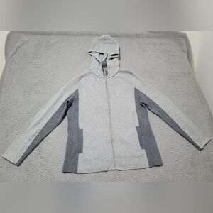 Rachel Zoe Gray Knit Zip-Up Jacket With Hood Large